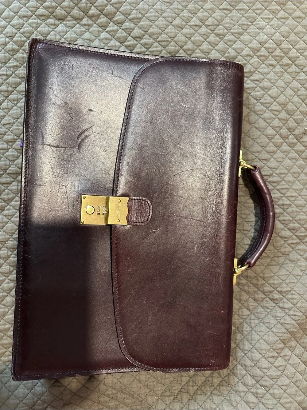 TUMI El Portal Burgundy Leather Briefcase